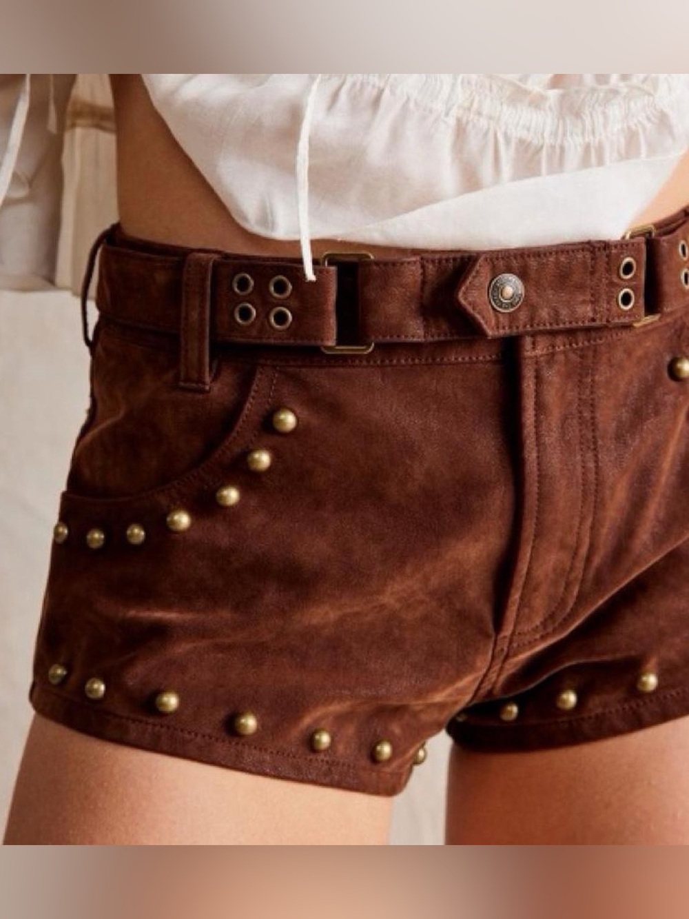 NWT Free People We The Free The Cool Kid Suede Micro Shorts in Chocolate Brown